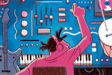 illustration of dontae winslow working at a soundboard