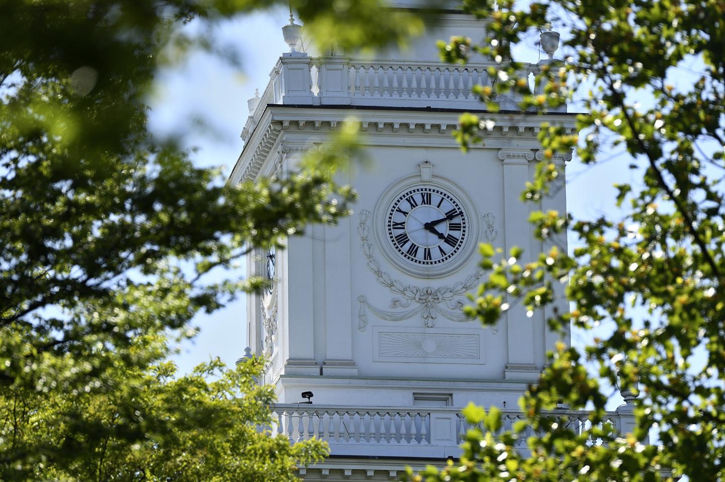 Clock tower at Gilman Hall