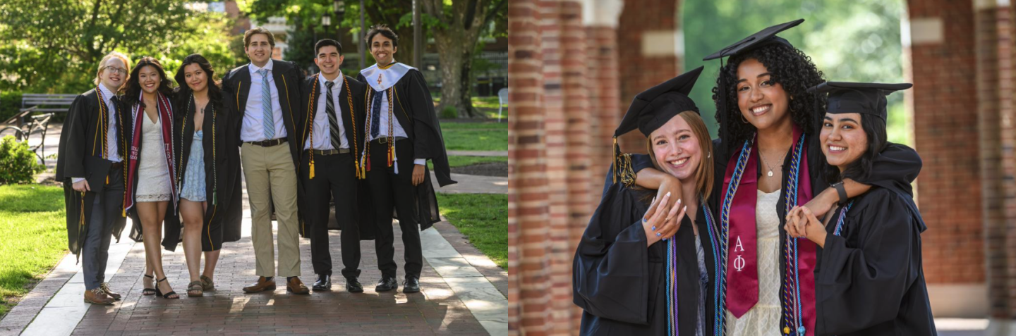 Two photos of students in graduation robes