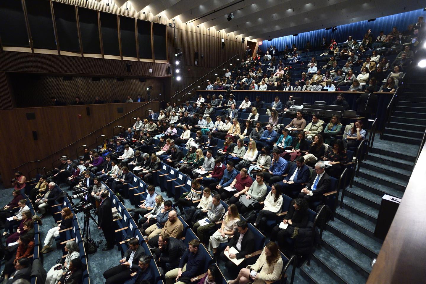 The at-capacity crowd at the Hopkins Bloomberg Center for Samantha Power's climate resiliency discussion