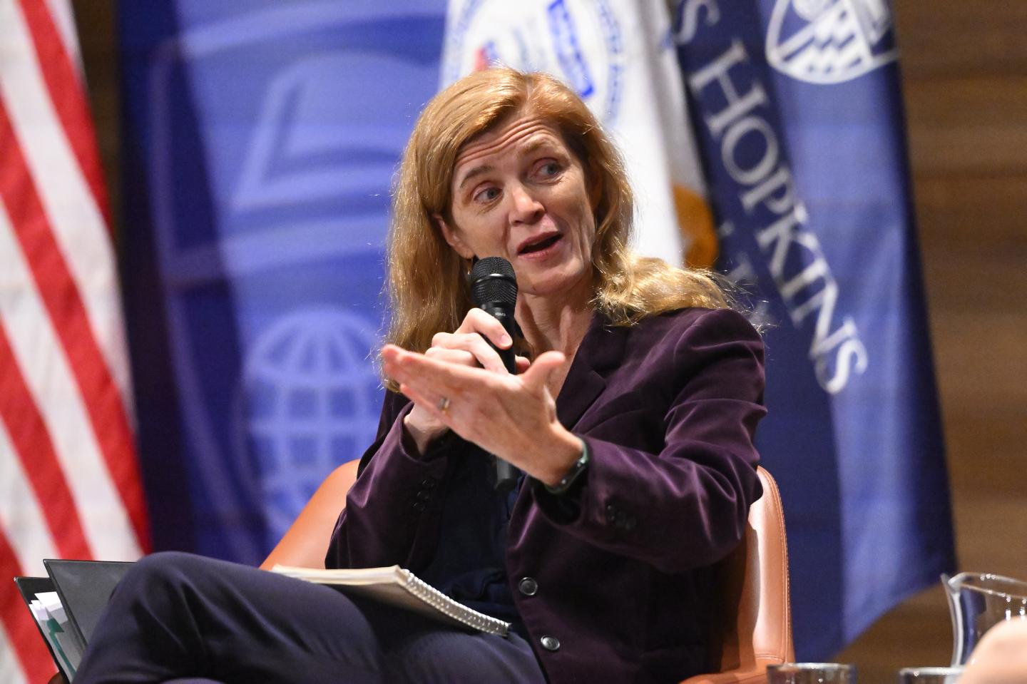 Samantha Power speaks at the Hopkins Bloomberg Center Jan. 30, 2024