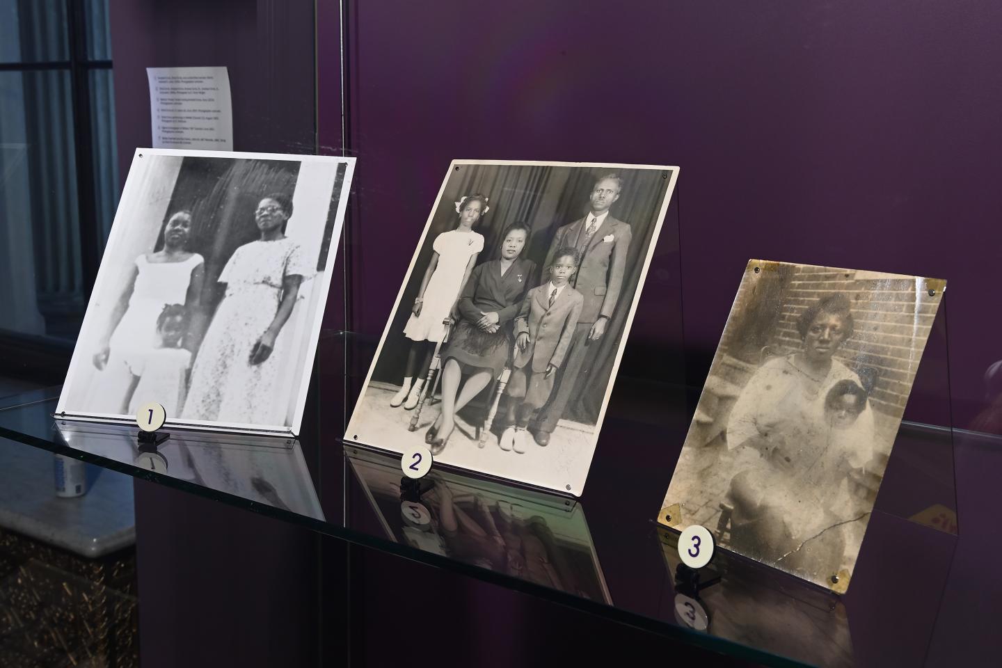 Black and white photographs on display in the Ethel's Place exhibition