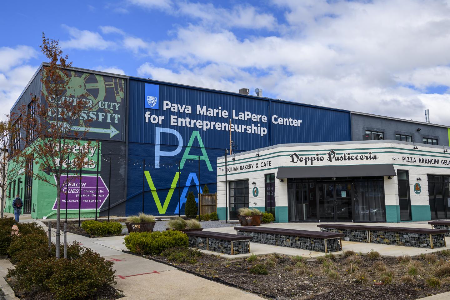 Exterior image of the Pava Marie LaPere Center for Entrepreneurship, formerly FastForward U