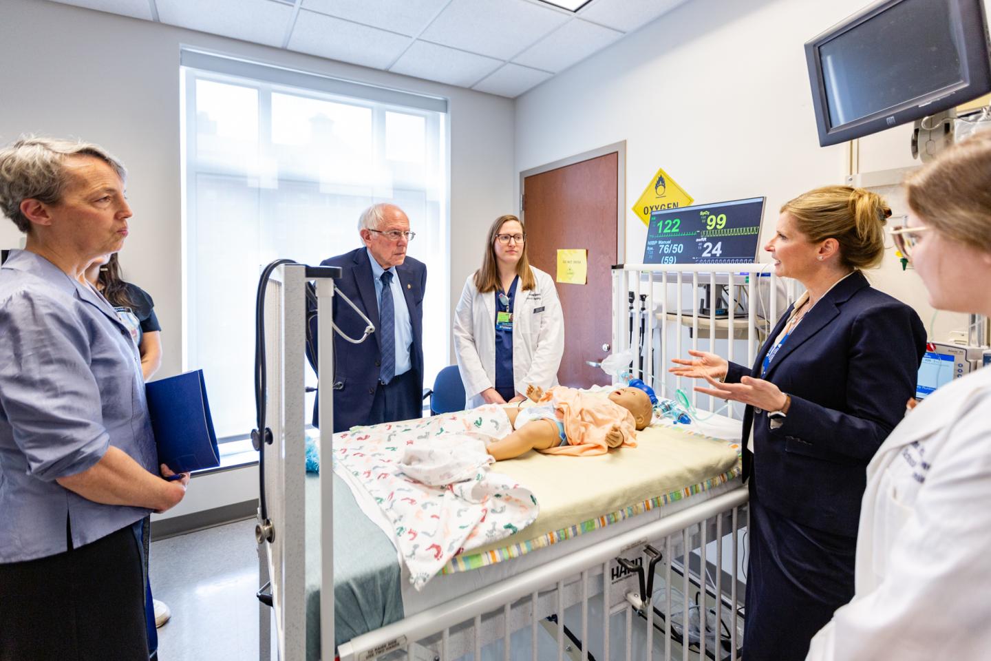 U.S. Sen. Bernie Sanders visits a nursing simulation lab