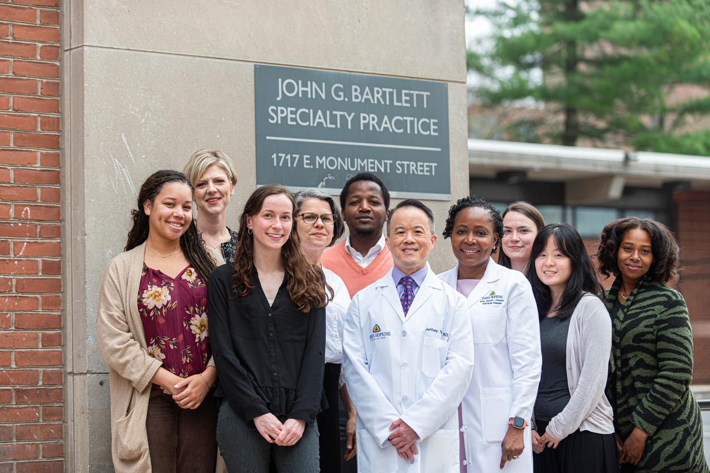 Center for Substance Use and Infectious Disease Care Integration Faculty & Staff, from left: Annice Brown, Courtney Weglein, Meredith Gamble, Tracy Agee, Tarfa Verinumbe, Jeffrey Hsu, Seun Falade-Nwulia, Maria Latimer, Grace (ye Eun) Lee, Khristina Smith