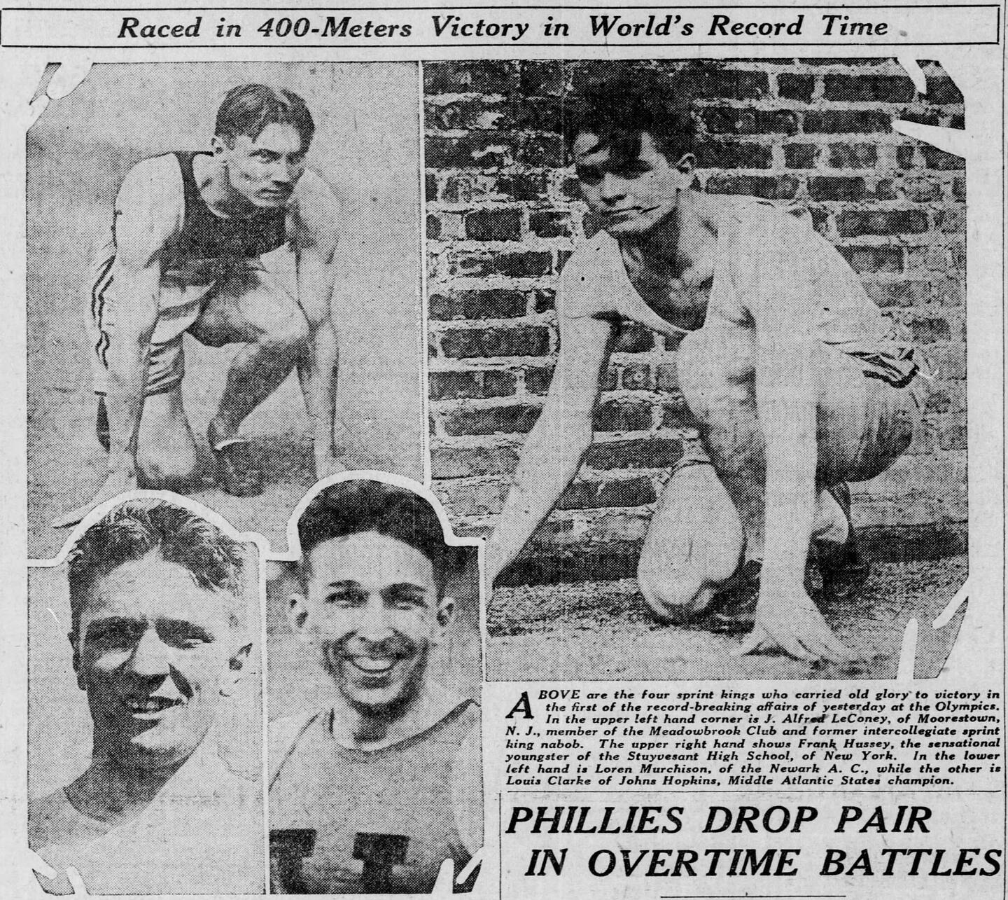Newspaper clipping depicts four track athletes