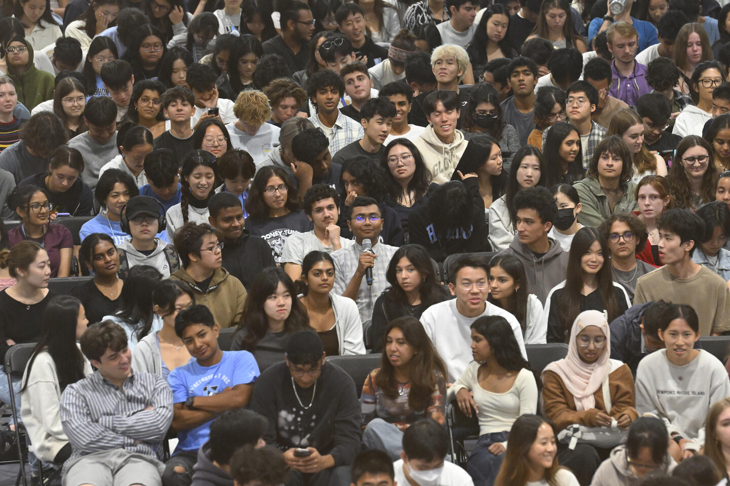 The crowd of students in the rec center for Democracy Day 2024