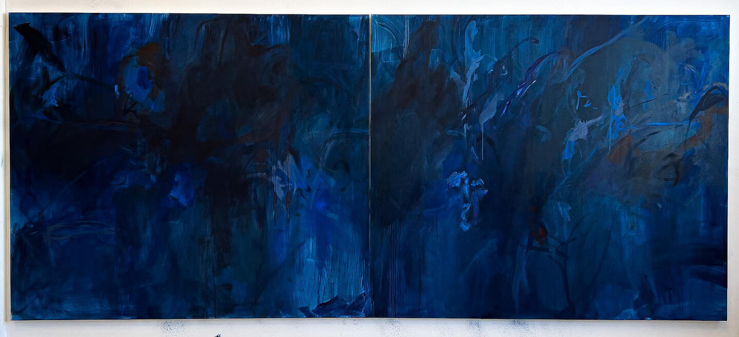 *Kind of Blue (1959)*, 2024, 72 x 168 x 1 3/4 in, Oil on canvas