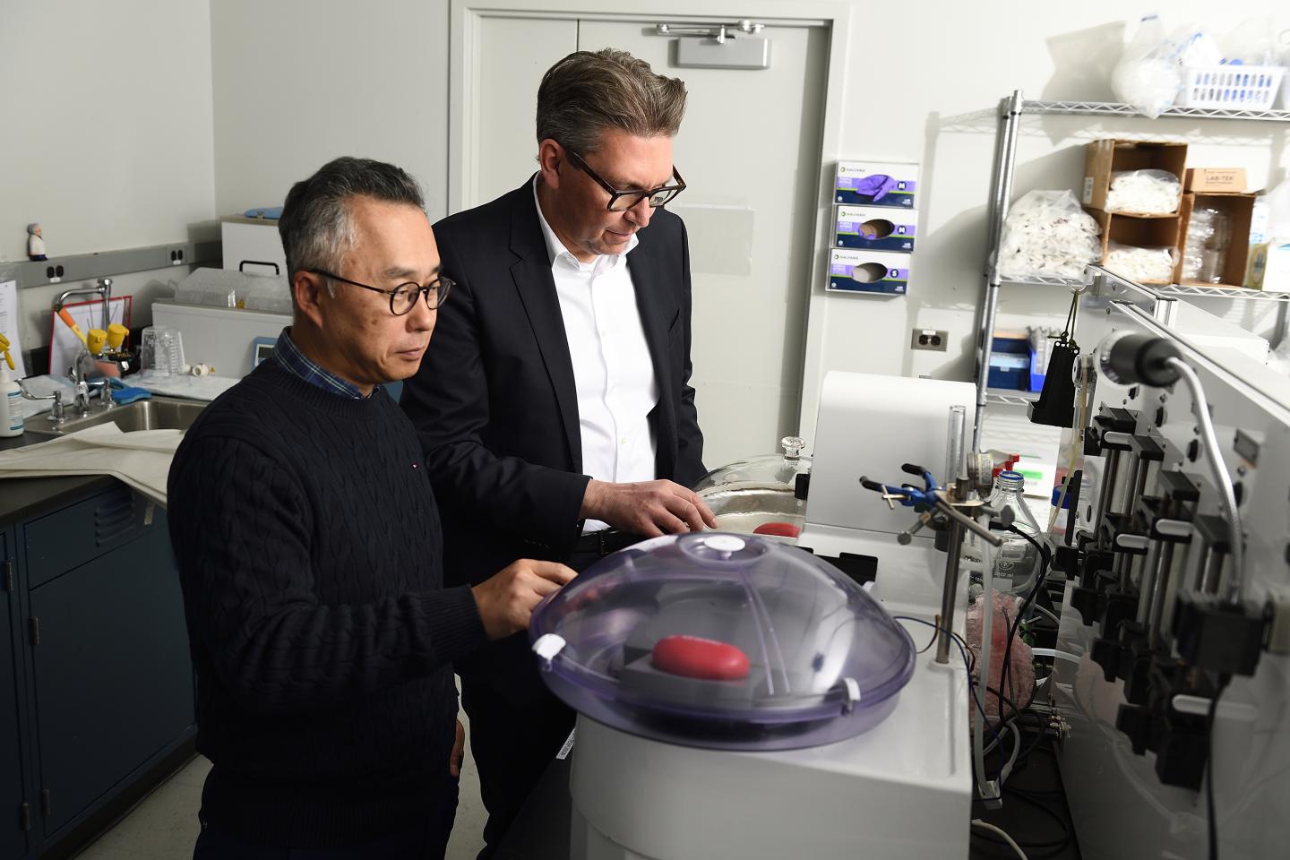 Oh and Brandacher in their East Baltimore lab