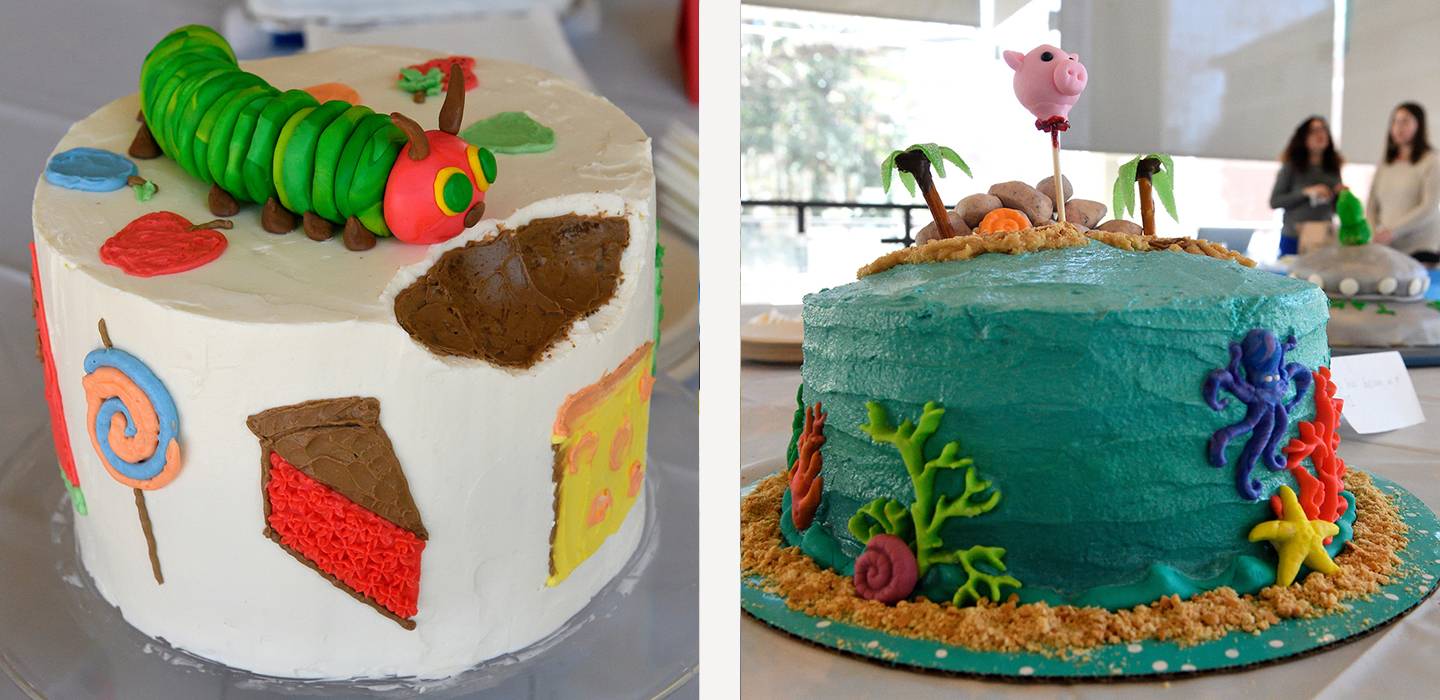 The Very Hungry Caterpillar and Lord of the Flies cakes