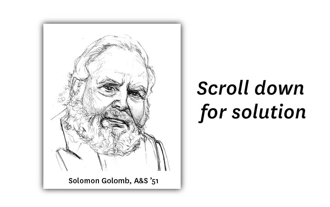 Illustration of Solomon Golomb reads 'Scroll down for solution'