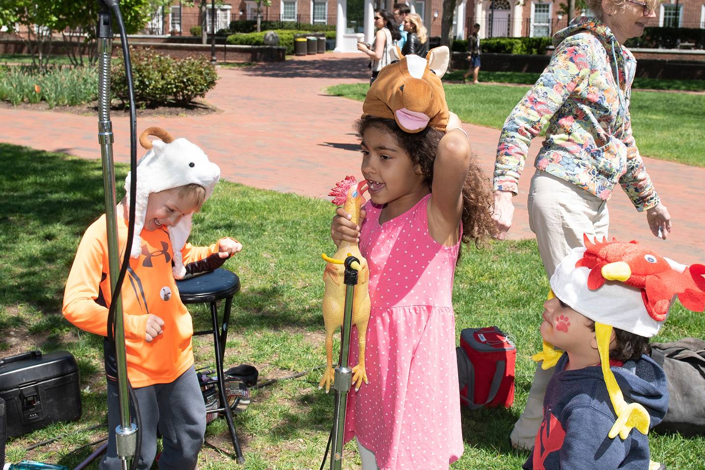 Children play with funny hats