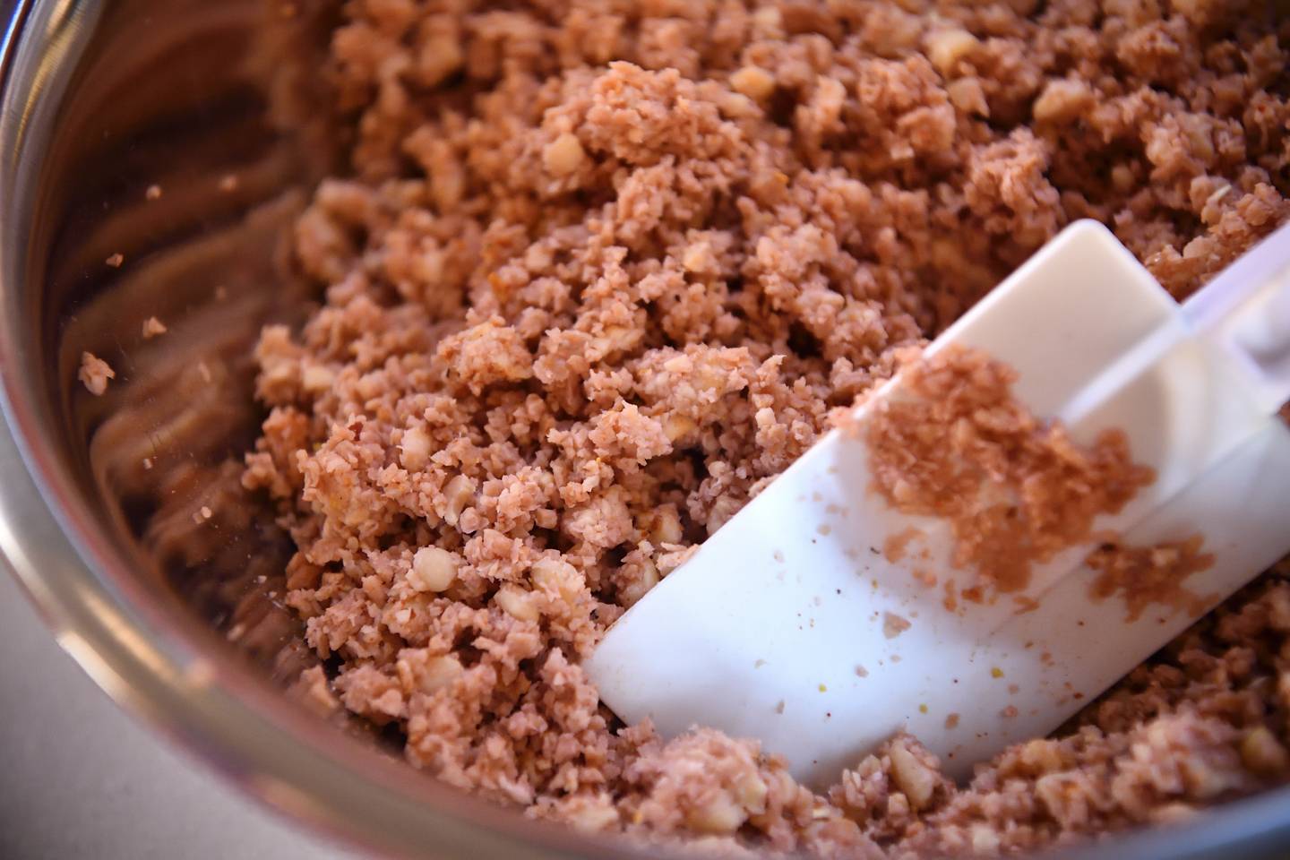 Fake meat in a mixing bowl