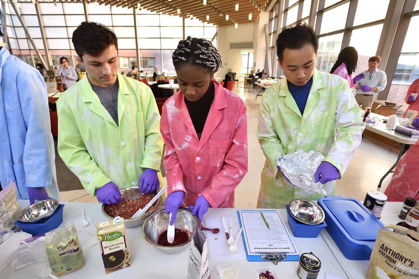 Students prepare their meatless burger recipes