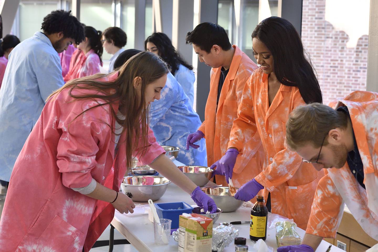 Students prepare their meatless burger recipes