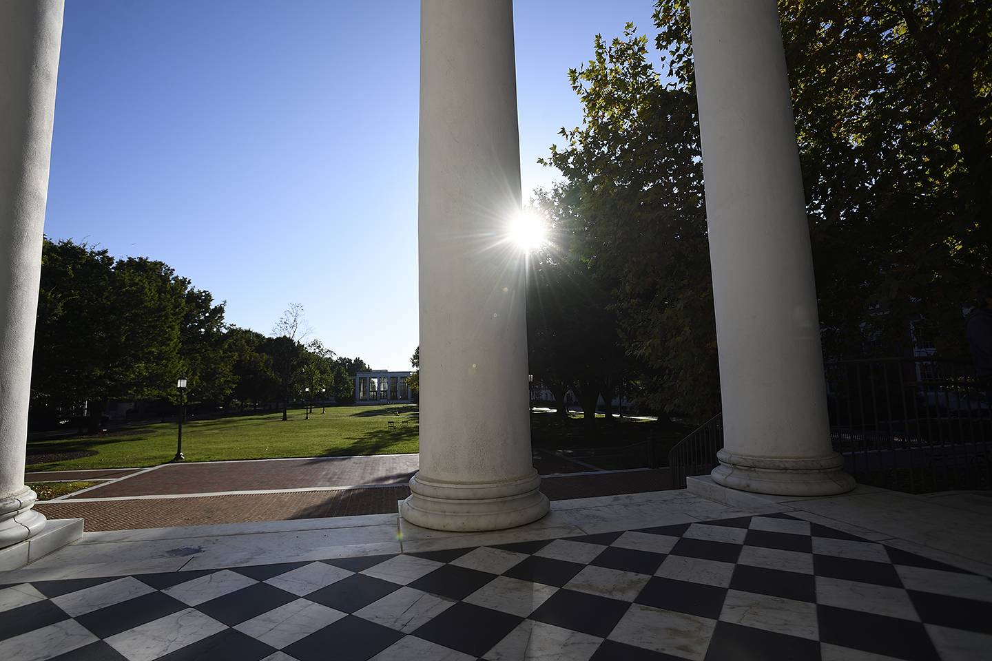 Sunlight on the steps of Gilman Hall