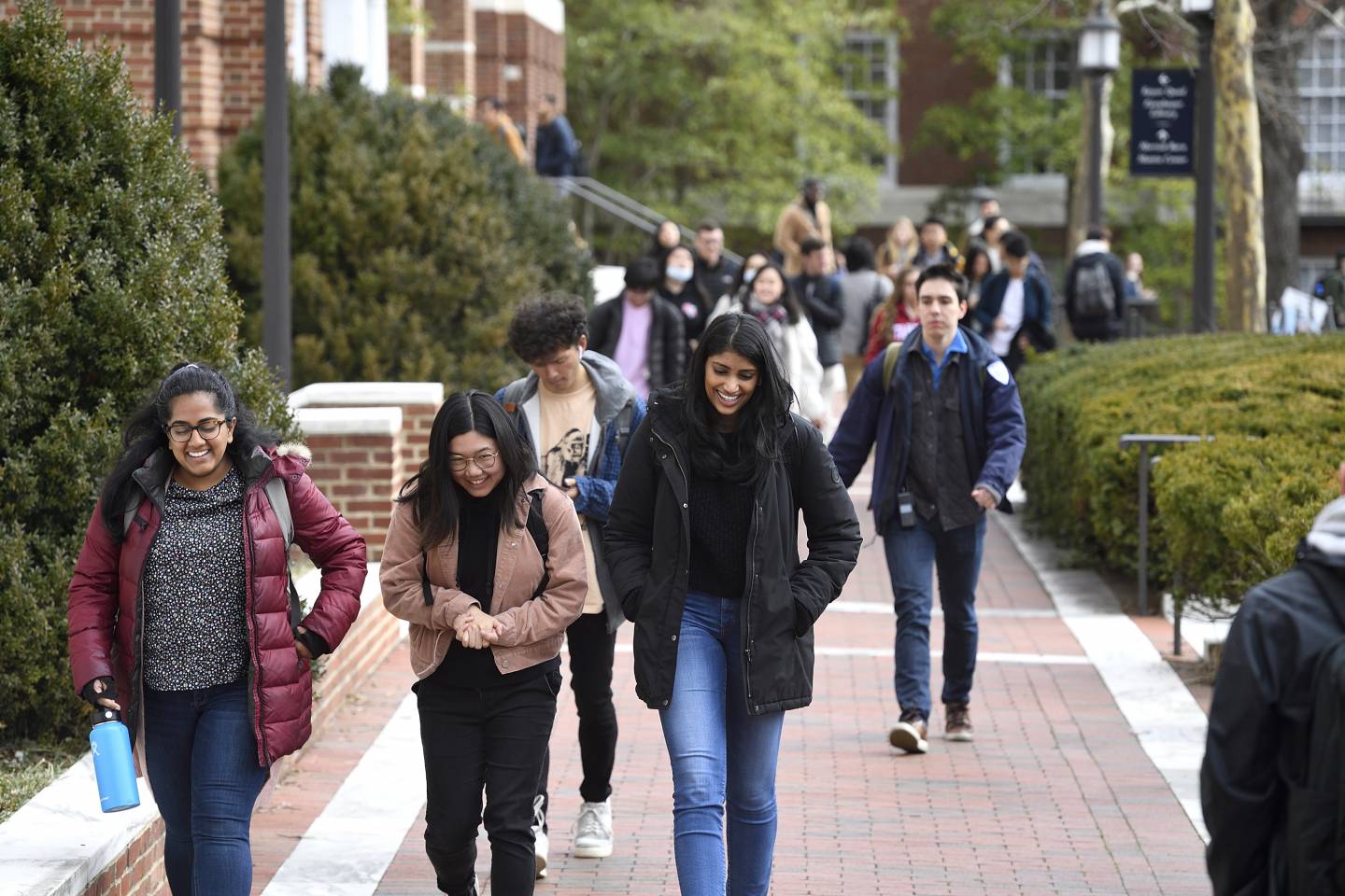 A throng of students walk to class