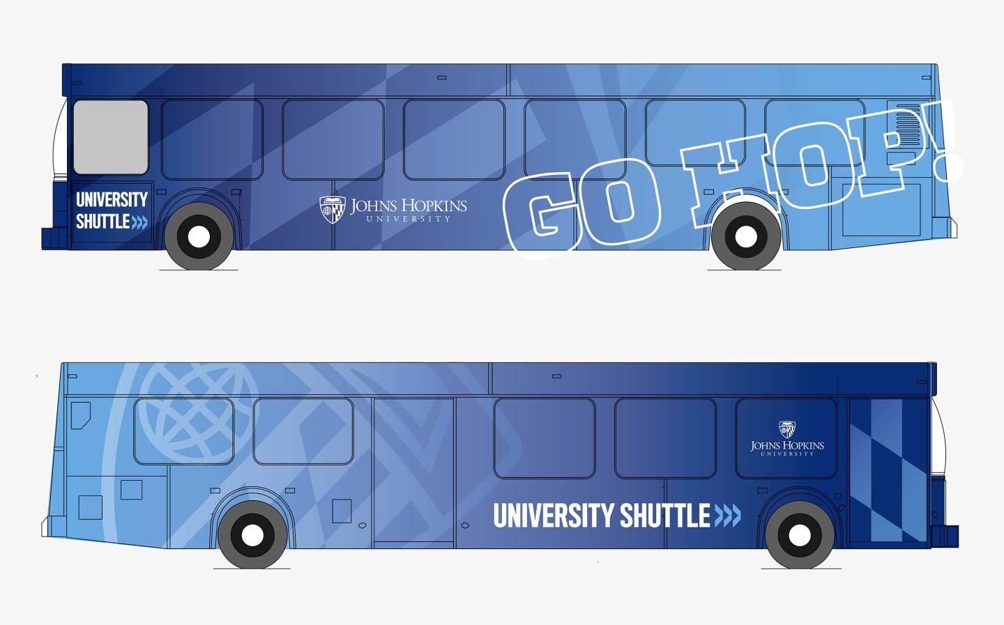 Conceptual designs of new Johns Hopkins shuttle buses