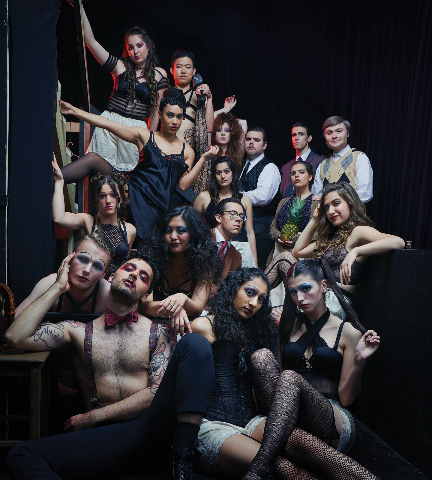 Group photo of actors in costume for Cabaret