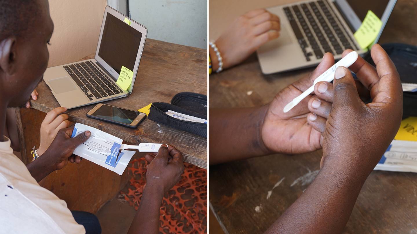 Composite image of a man opening an HIB test kit Composite image of a man opening an HIB test kit