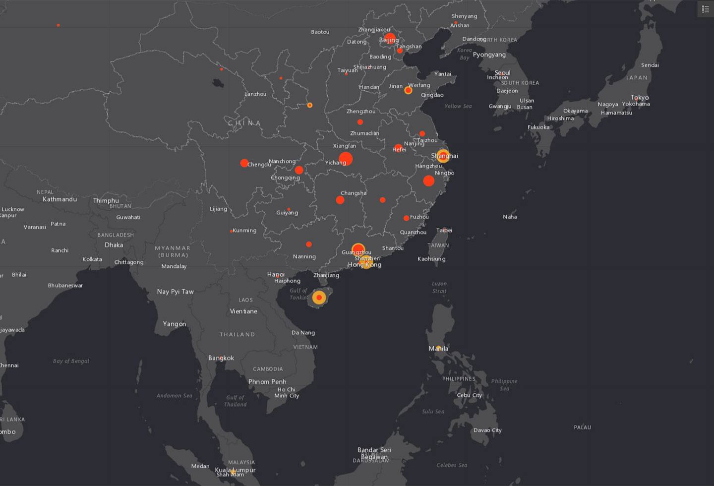 Map of coronavirus locations