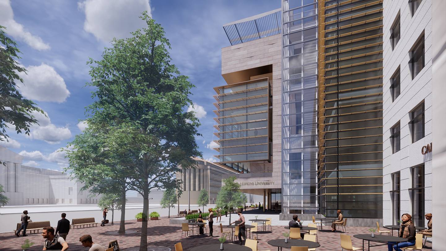 Artist's rendering shows people enjoying the outdoor space at 555 Pennsylvania Ave.
