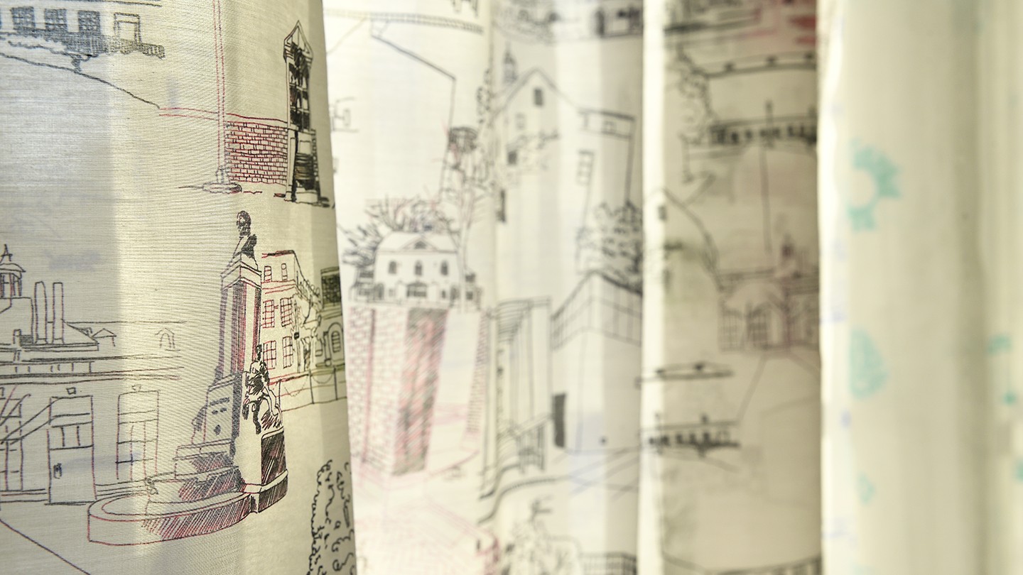Close-up image of hand-drawn curtains Close-up image of hand-drawn curtains