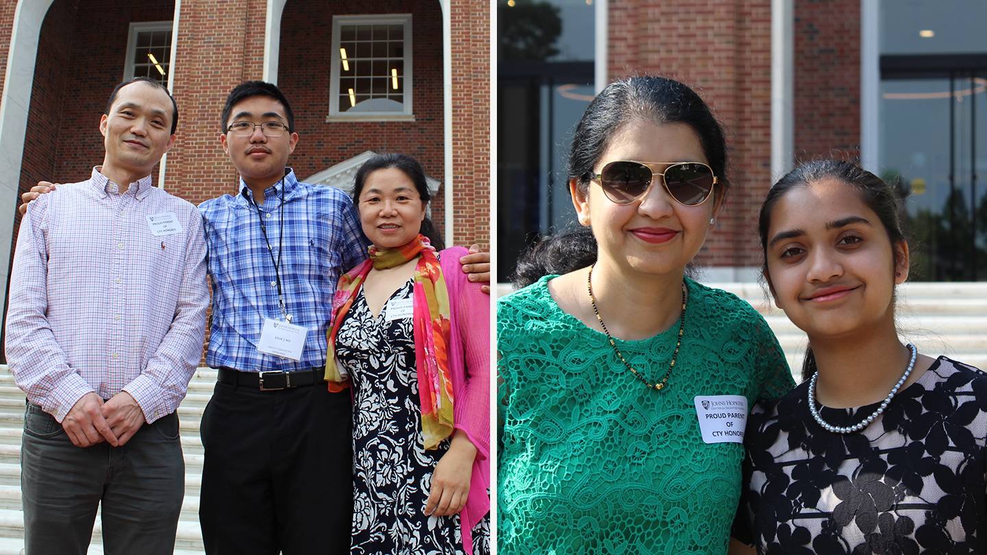 Composite photo of Erik Ma's family and Himani Chonkar and her mother