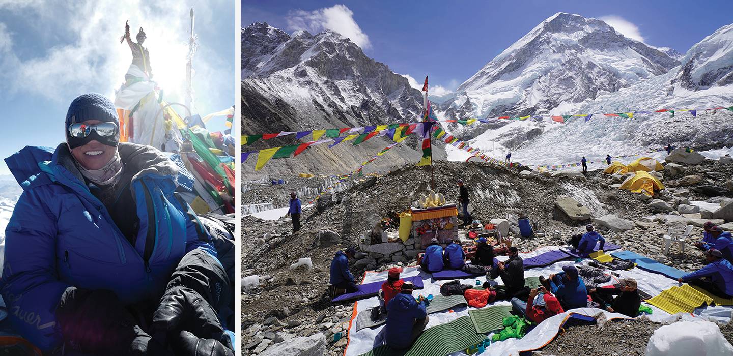 Composite image of Keaton and the camp on Everest