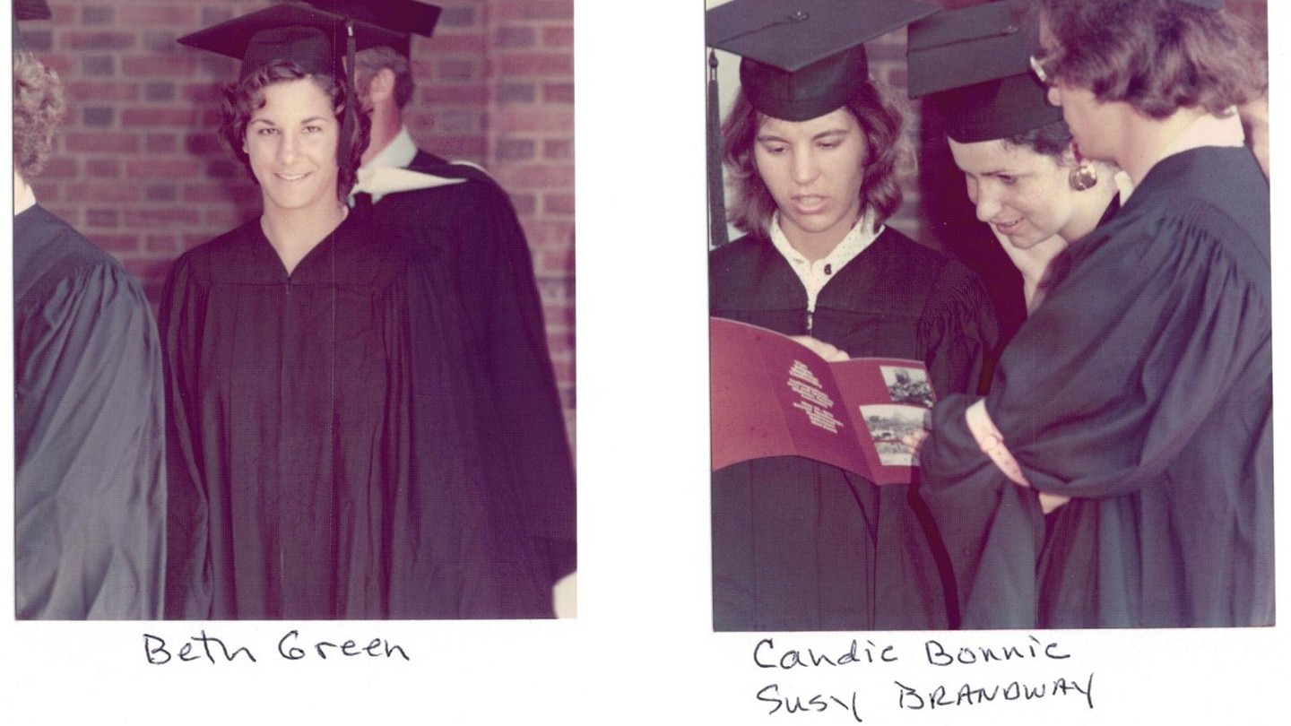 Two photos of women in commencement regalia Two photos of women in commencement regalia