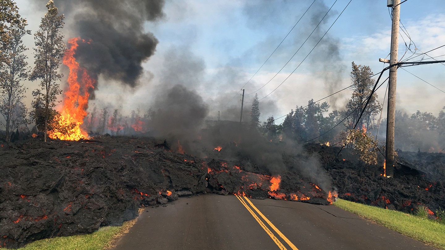 Lava overtakes a road Lava overtakes a road
