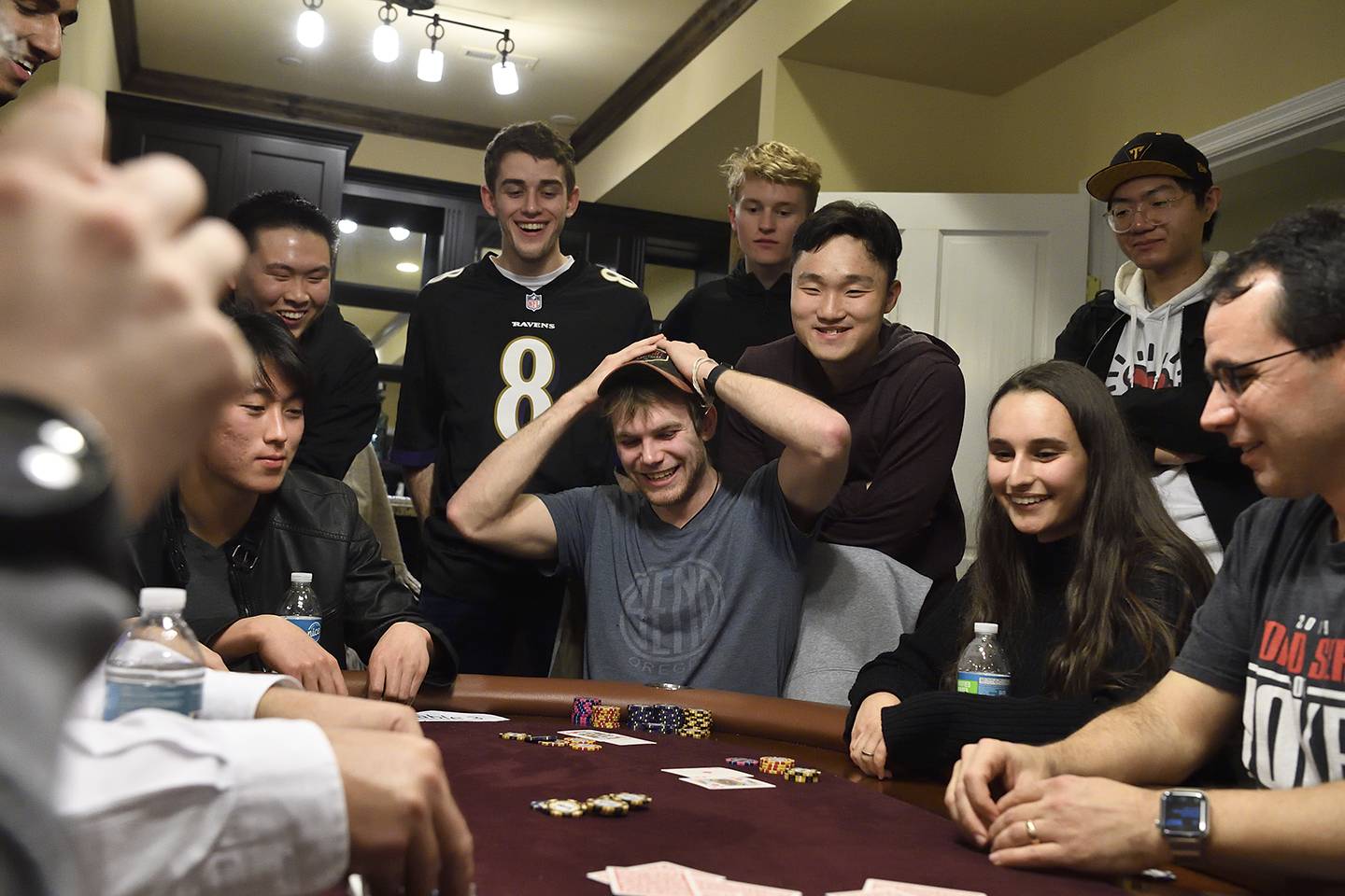 A student gets a bad hand in poker