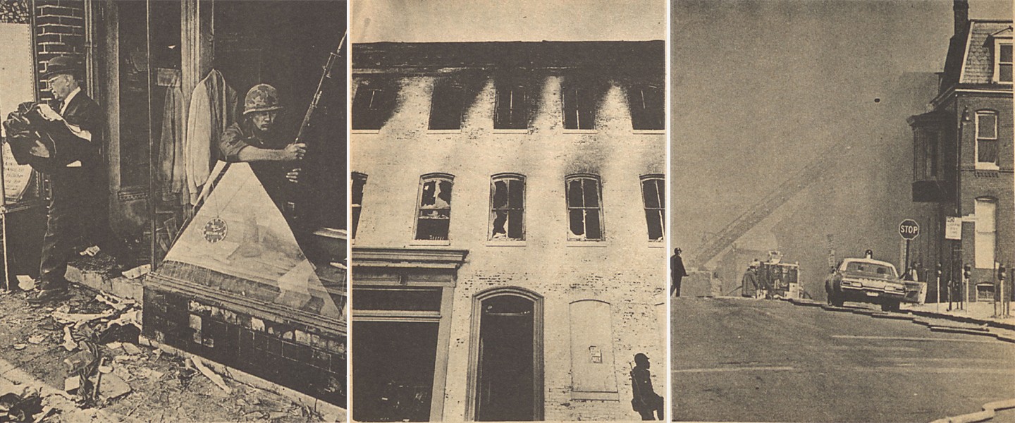 Three images of damage caused by the riots