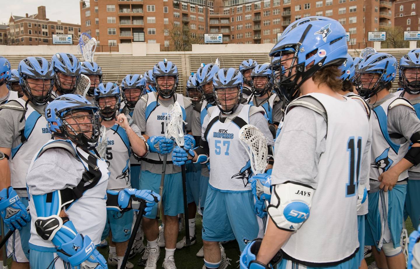 Jerry Schnydman and JHU President Bill Brody at Hopkins lacrosse practice