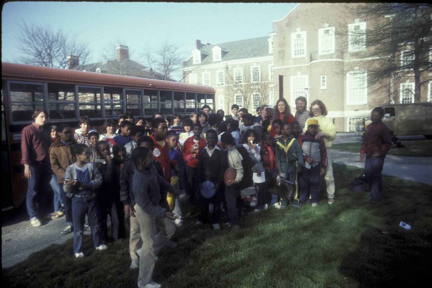 Kids outside a bus
