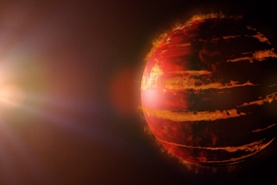 Artist's rendering of a hot Jupiter exoplanet circling its star
