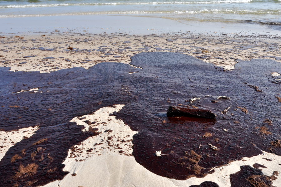 Oil spill on a beach