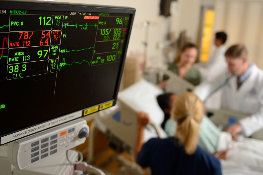 A monitor tracking a patient's vitals 