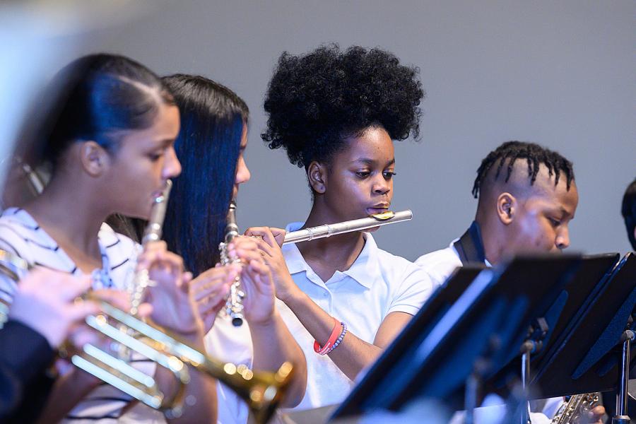 Young musicians in the Peabody Preparatory Concert Band perform in 2019