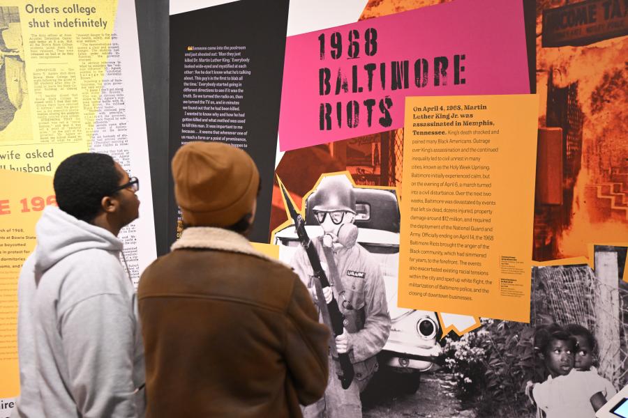 Poly and Johns Hopkins students look at Baltimore Civil Rights exhibit