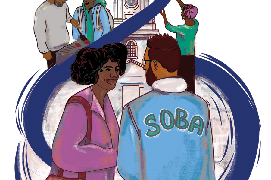 An illustration depicting the Society of Black Alumni Alumni affinity group
