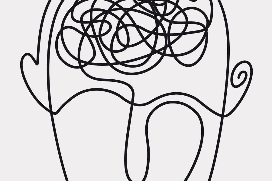 A black line drawing of a human face