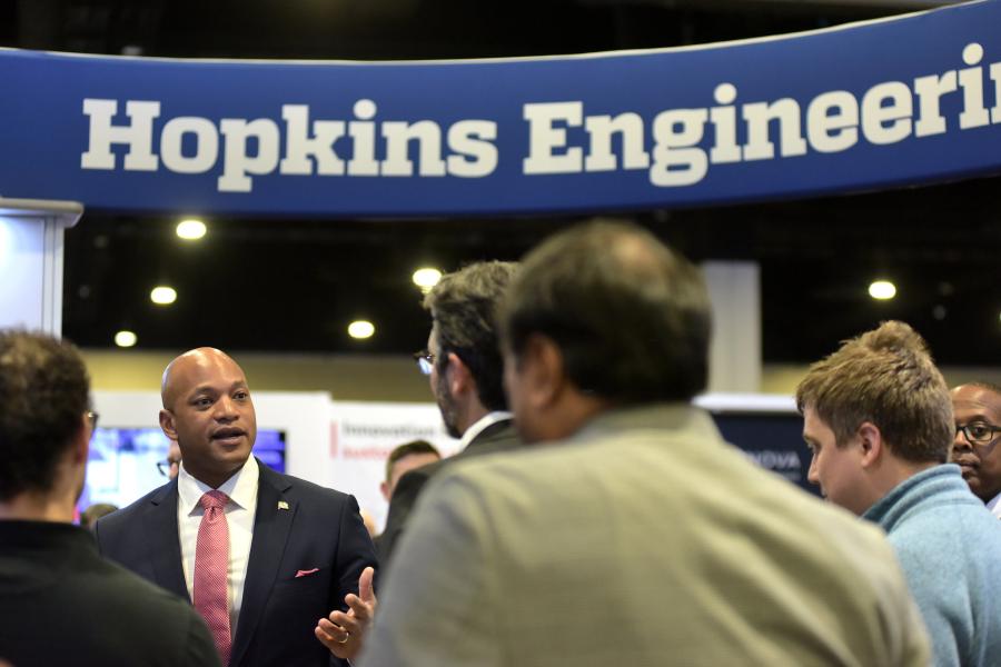 Gov. Wes Moore speaks to engineers from Johns Hopkins