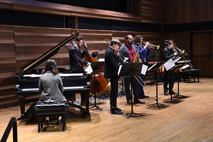 Jazz septet perform on stage