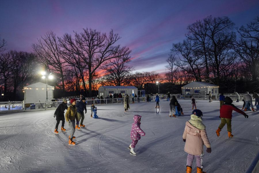 Sunset over the Homewood ice rink on Jan. 16, 2024