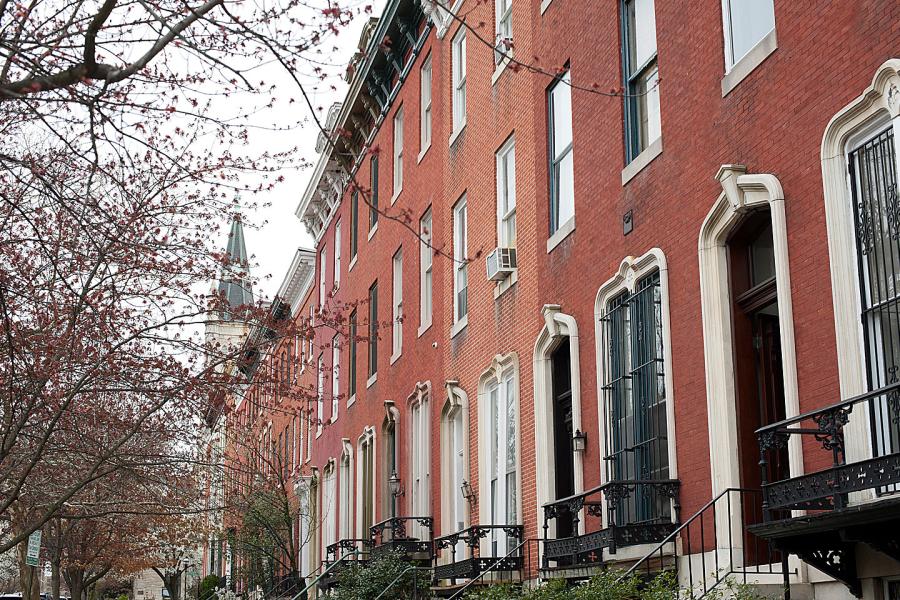 A view of Baltimore City rowhouses