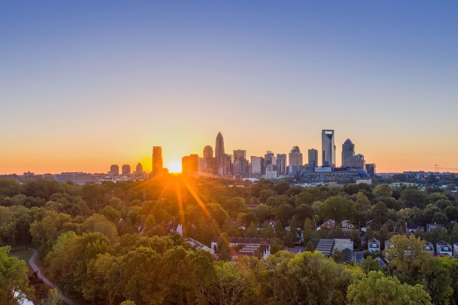 Charlotte, NC skyline at sunrise