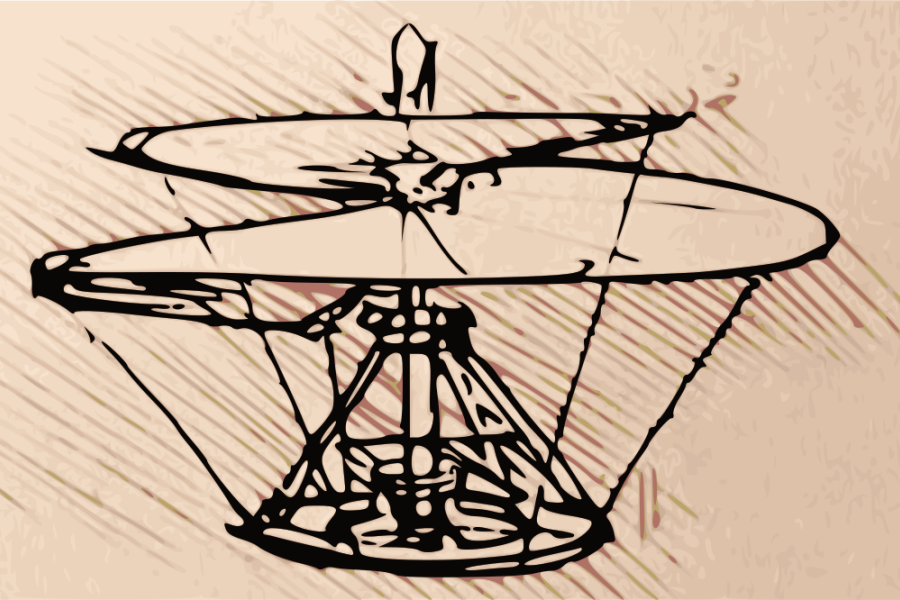 A sketch depicting Leonardo da Vinci's aerial screw