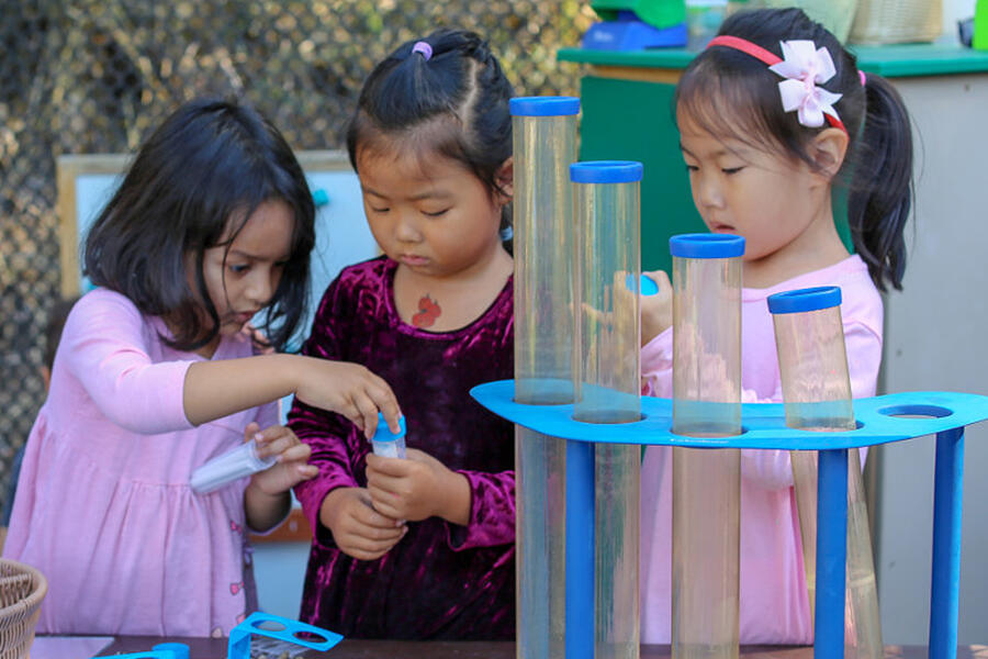 Early learners at Johns Hopkins’ Bright Horizons center work on their teamwork skills