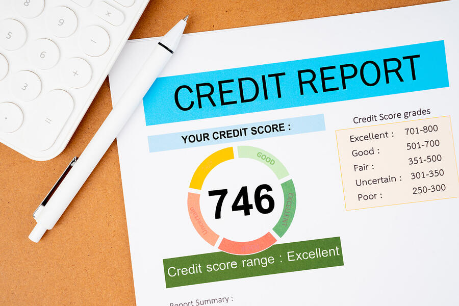 Credit report showing a score of 746